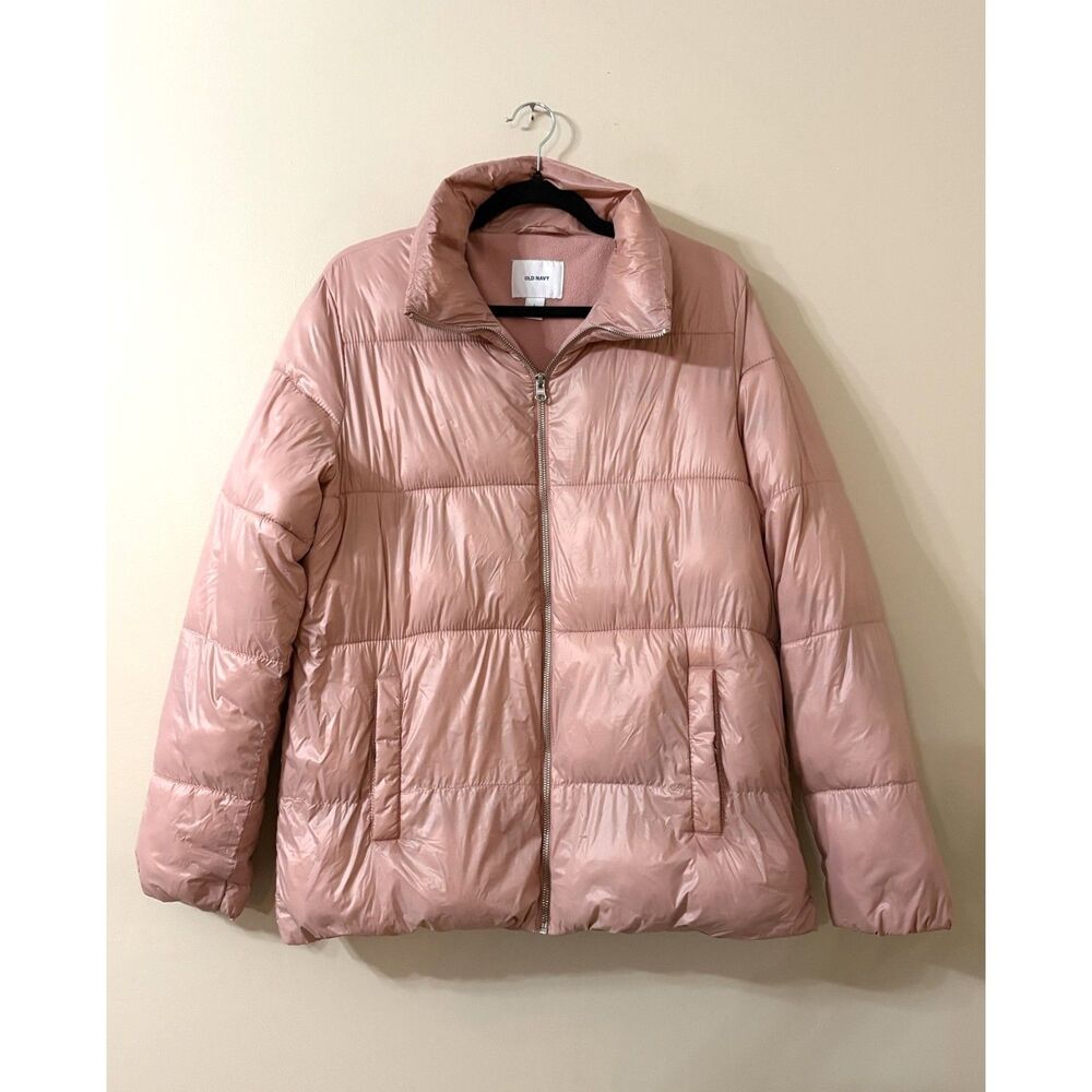 Old Navy Women’s L Blush Pink Fleece Lined Puffer Jacket Full Zip